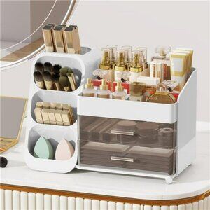 Makeup Organizer with Drawers Vanity Cosmetic Storage Box Brush Holder Skincare